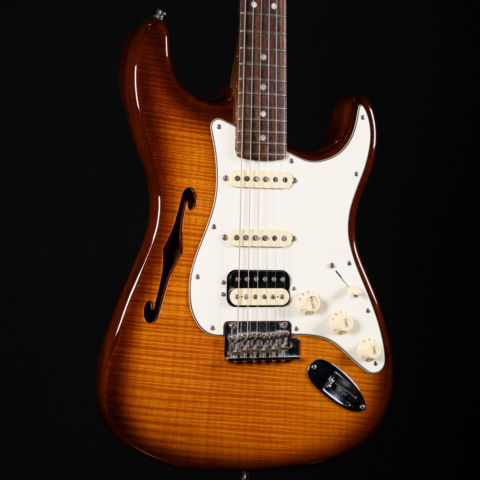 2019 Fender Rarities Flame Maple Top Stratocaster HSS Thinline - Violin Burst
