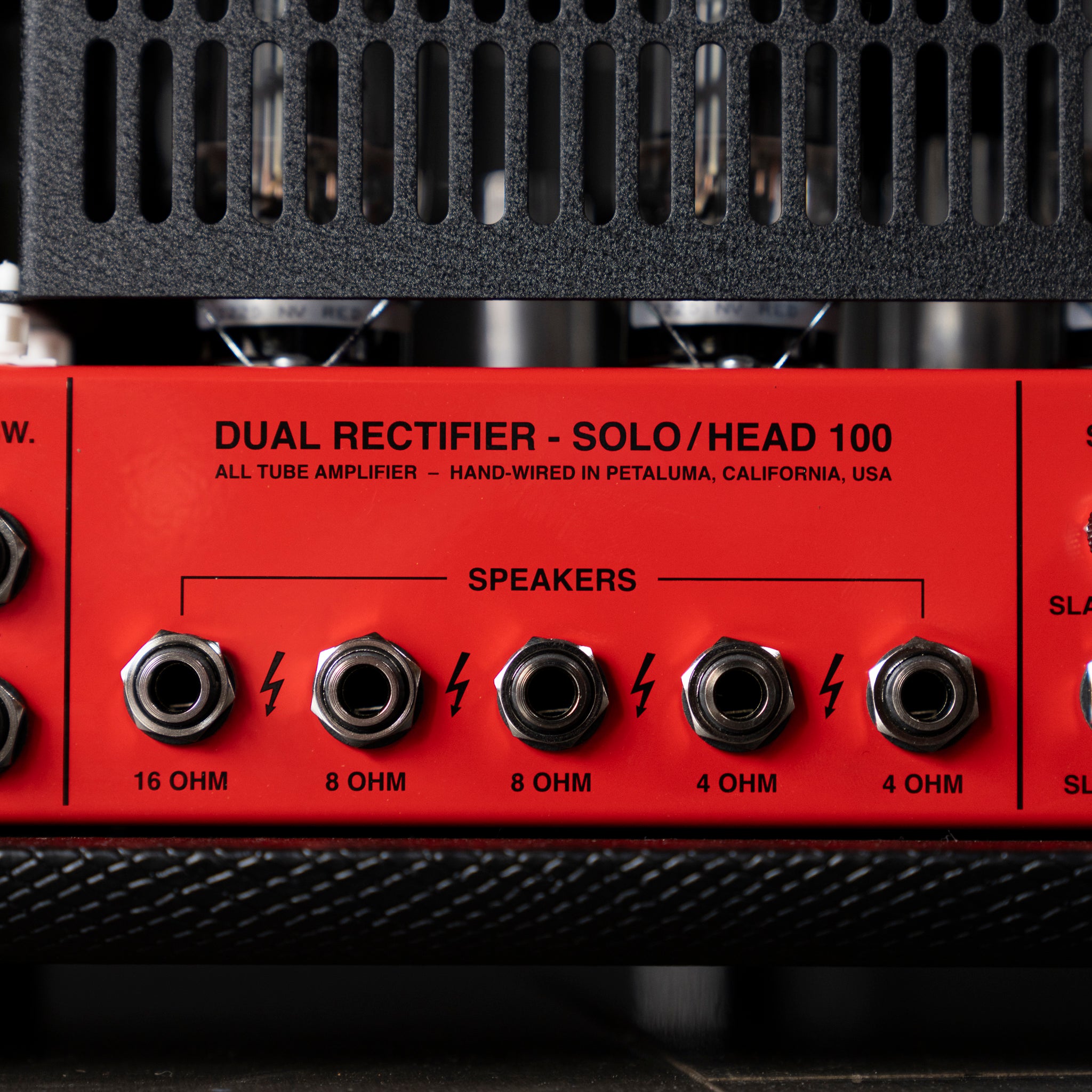 Mesa Boogie Limited Run 90’s Dual Rectifier Head Amplifier - Black Snake Vinyl, Rosso Scuderia Red Chassis - Midwood Guitar