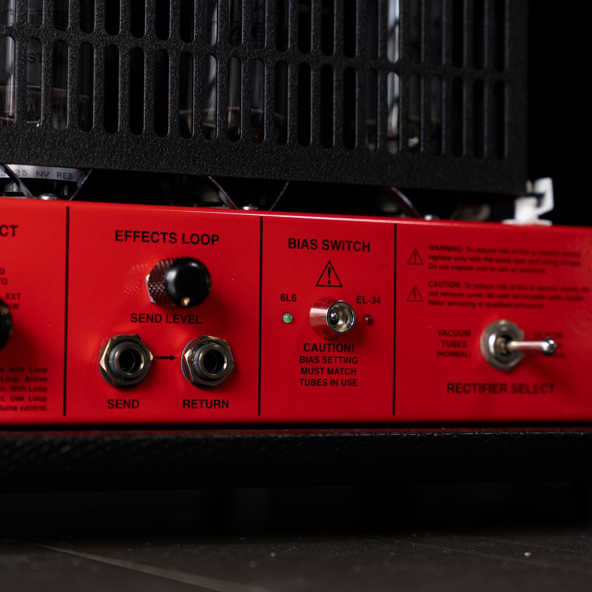 Mesa Boogie Limited Run 90’s Dual Rectifier Head Amplifier - Black Snake Vinyl, Rosso Scuderia Red Chassis - Midwood Guitar