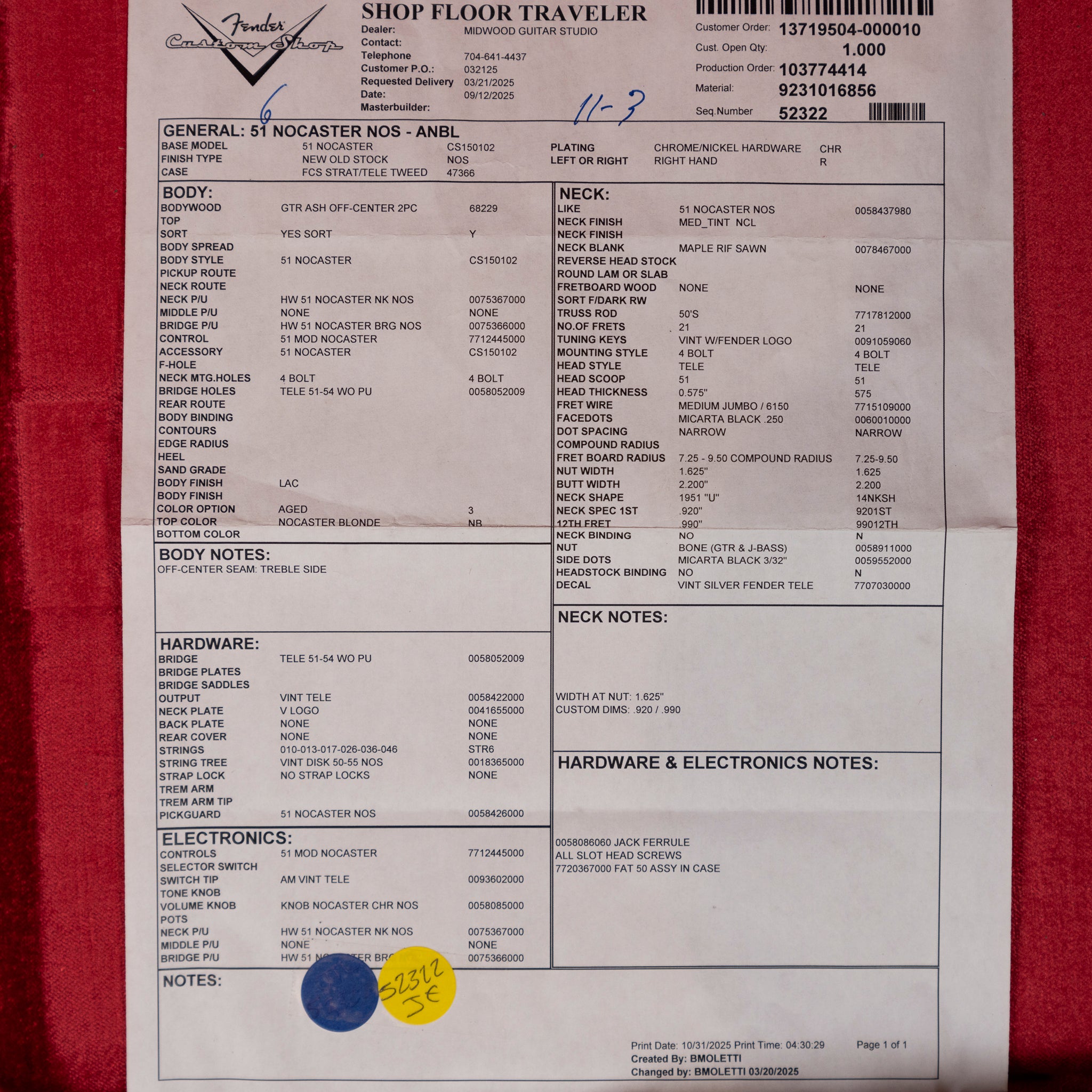 Fender Custom Shop 1951 Nocaster - Aged Nocaster Blonde, NOS - Midwood Guitar