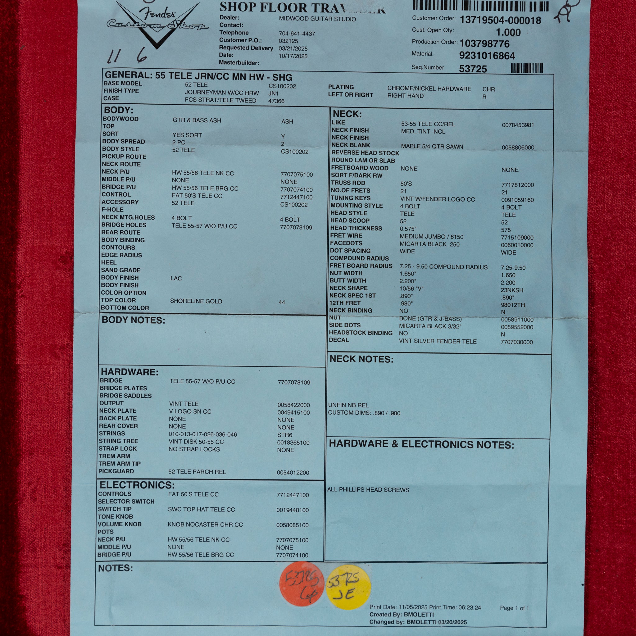 Fender Custom Shop 1955 Telecaster Journeyman Relic - Shoreline Gold - Midwood Guitar